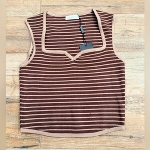 #362 Brown sweatheart neck striped top